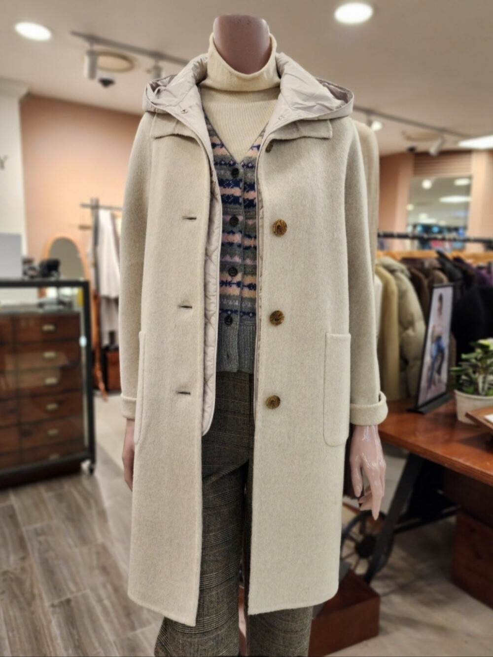 BCBG Korea Mink River 2-in-1 Long Coat Detachable Hood